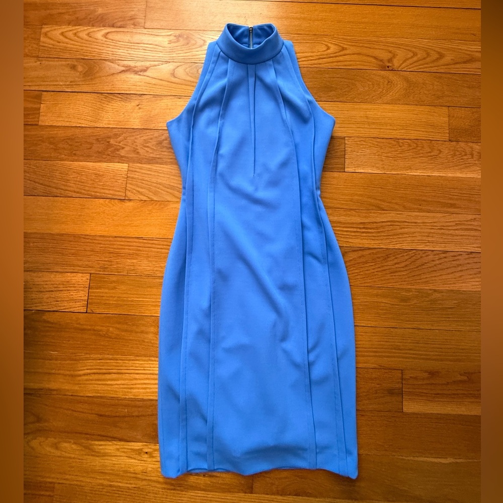 EUC ANTONIO MELANI Sky Blue Mock Neck Midi Dress